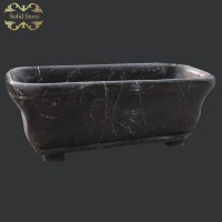 Customizable modern style freestanding black solid marble bathtub