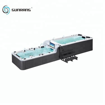 Sunrans 2018 new model SR859 8 meters free standing corner bathtub outdoor swimming pool hot tub combo massage endless pool